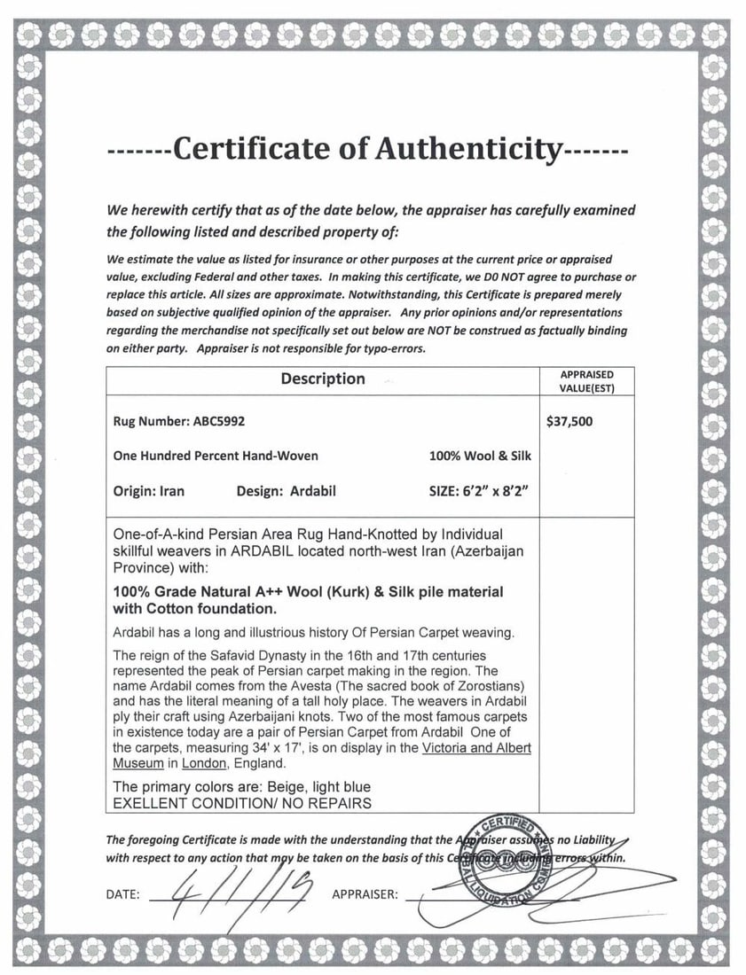 Ardebil Wool Silk Rug - 6