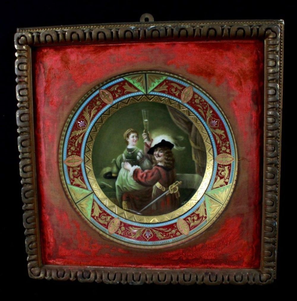 Antique Dresden Framed Cabinet Plate"Cavalier And A (1 of 8)