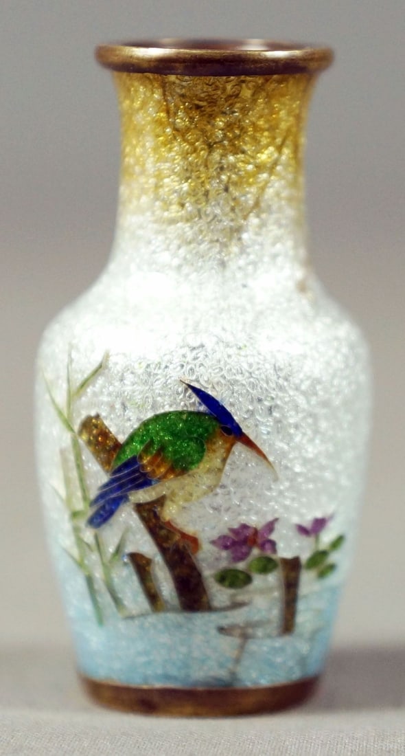 Miniature Chinese Enamel Vase With Bird (1 of 1)