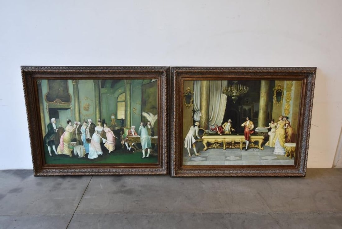 Pr Lrg. Contemporary French Style Prints On Canvas: OVERALL MEASUREMENT IS 58" WIDE X 48 1/2" TALL