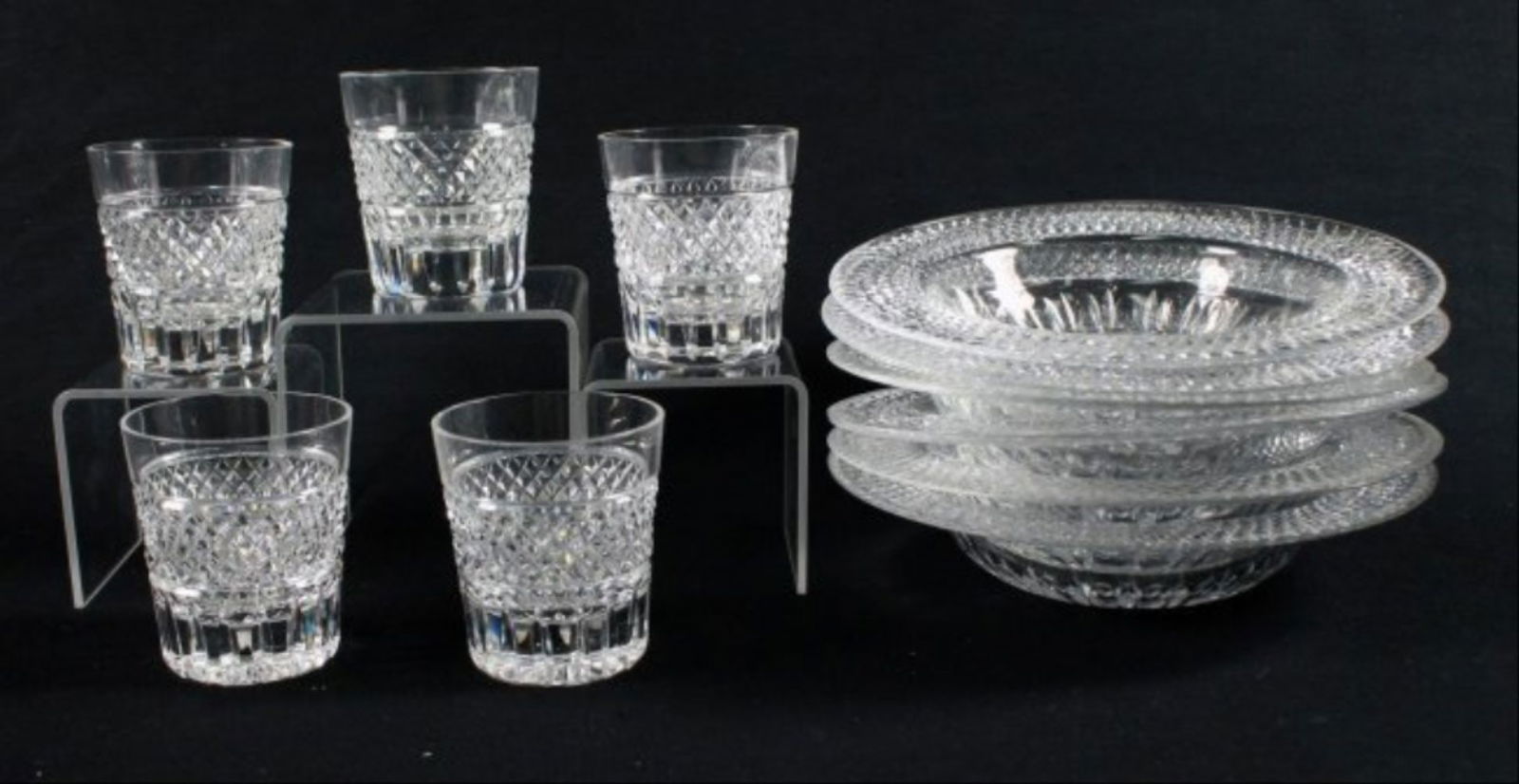 Crosshatch And Punte Motif Cut Glass Marked" Made In (1 of 8)