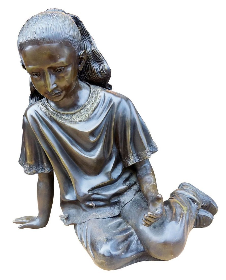 Large Patinated Bronze Figure Of A Girl: 26" H 28" W 16" D