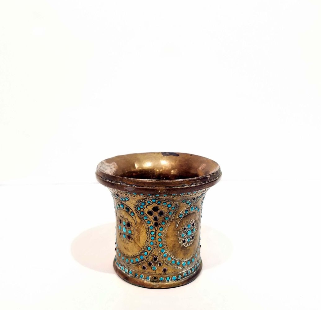 Persian Qajar Brass & Turquoise Hookah Cup (1 of 8)