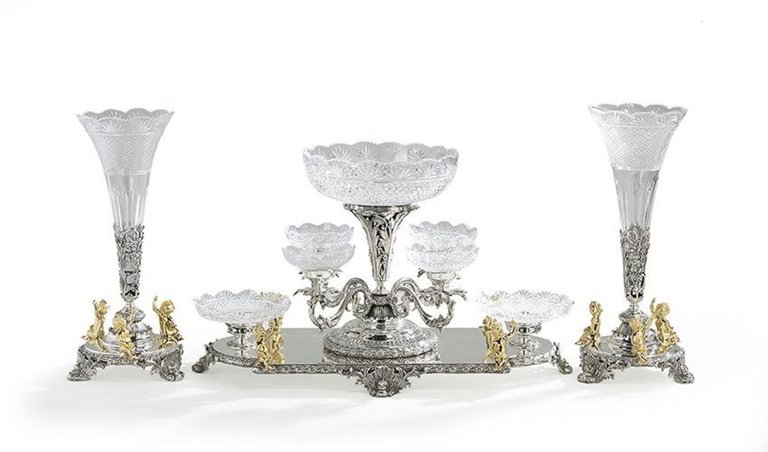 Three-Piece Silverplate & Glass Table Garniture (1 of 2)
