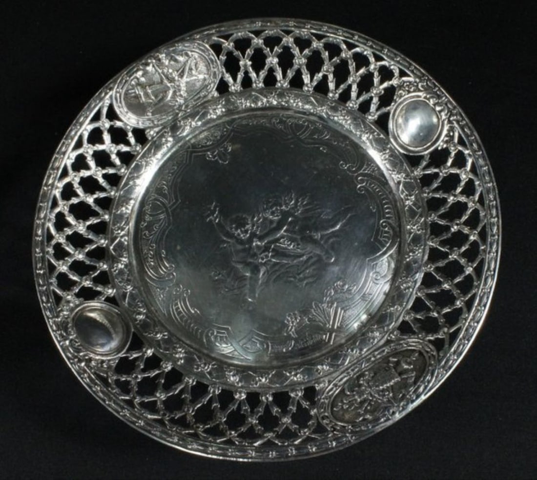 Continental Silver Round Tray Cherub Design (1 of 4)