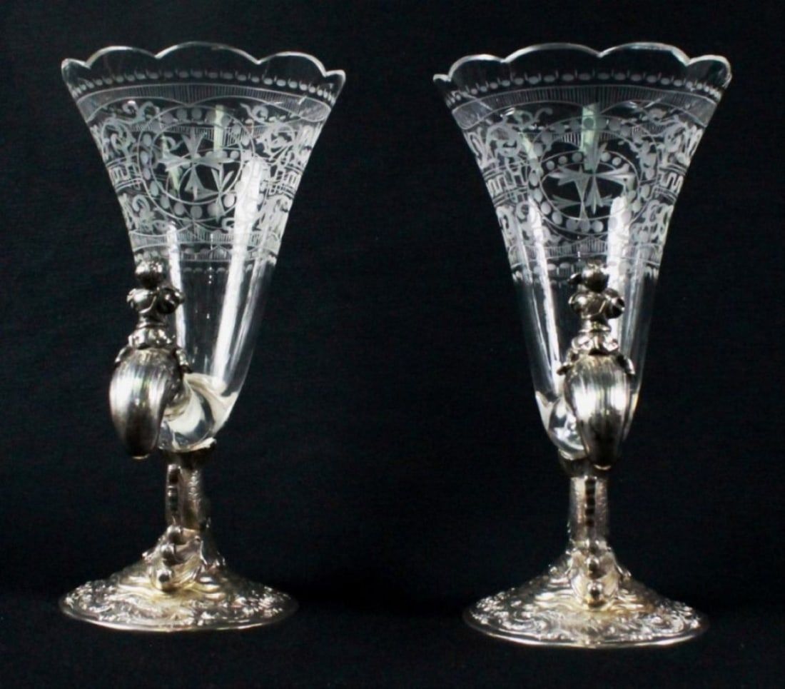 Pair Of German 800 Fine And Crystal Cornucopia Vases (1 of 8)