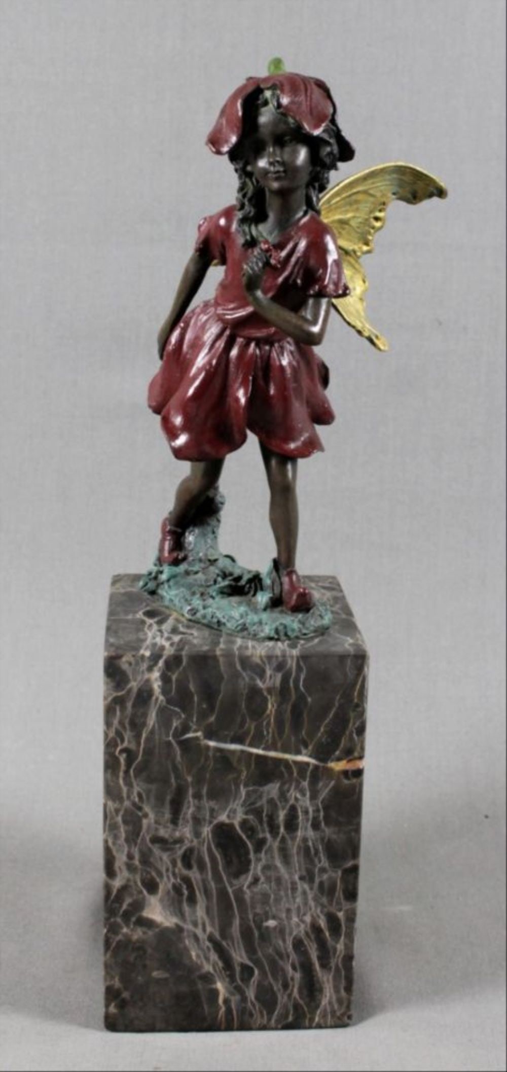 Polychrome Bronze Figure Of Girl On Marble Base: Polychrome Bronze Figure Of Girl On Marble Base. Measures H: 12 1/4" W: 3 1/4"