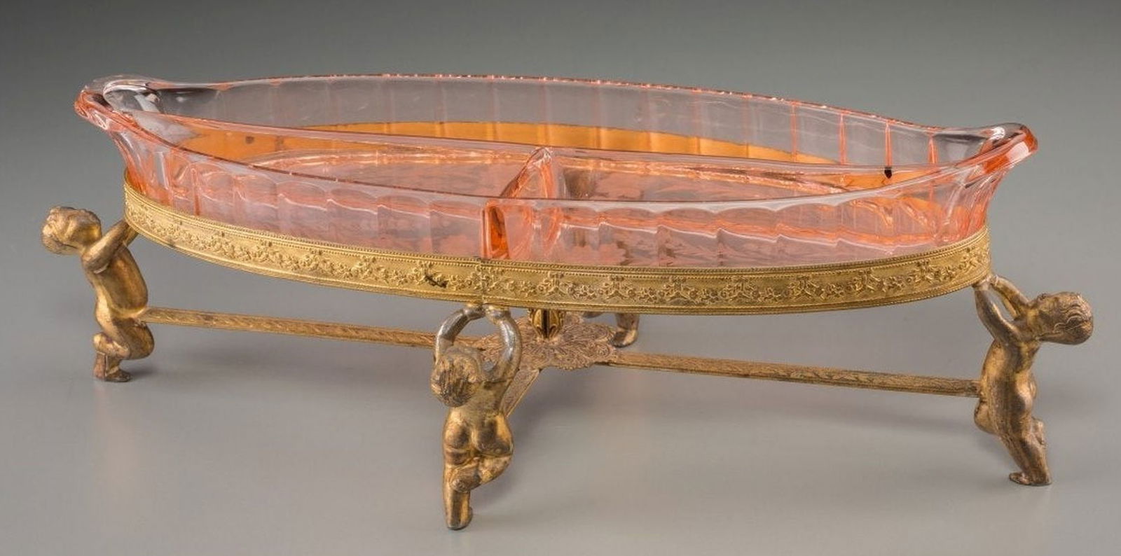 A Continental Etched Glass And Gilt Metal Serving Dish, (1 of 2)