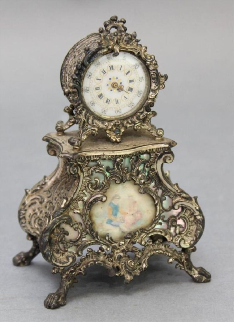 Miniature Austrian Viennese Enamel And 800 Silver Clock (1 of 7)