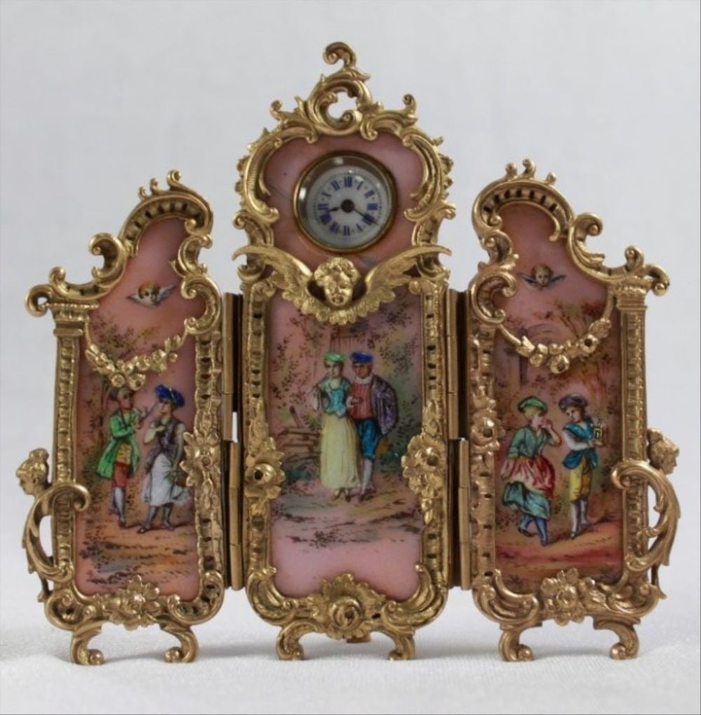 Large Viennese Austrian Enamel 3 Panel Screen Clock (1 of 8)