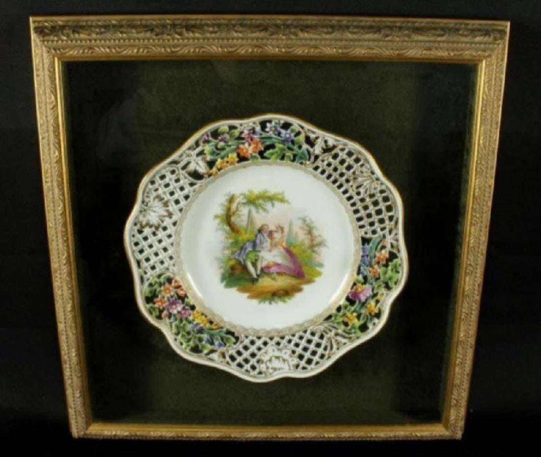 19Th Century Reticulated Framed Dresden Plate (1 of 5)