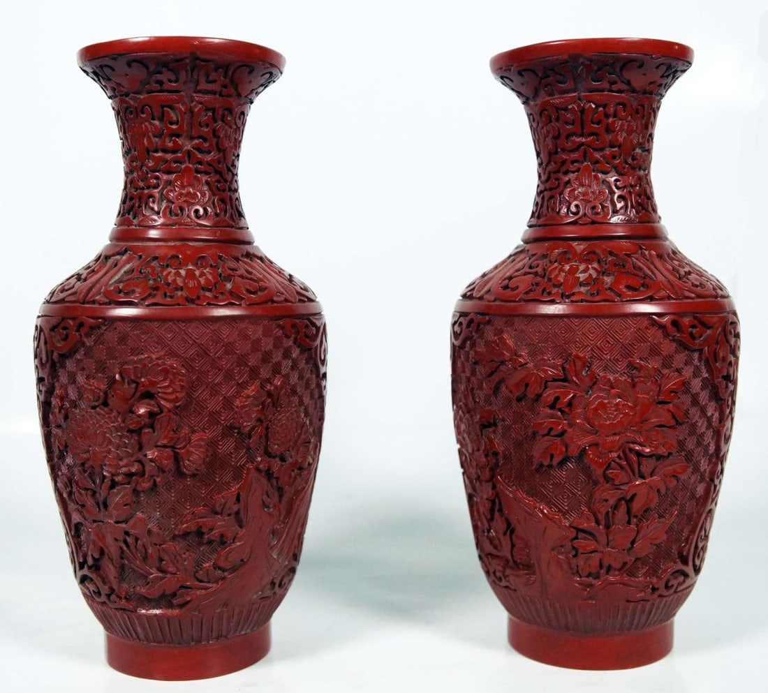 Pair Of Chinese Cinnabar Vases (1 of 5)