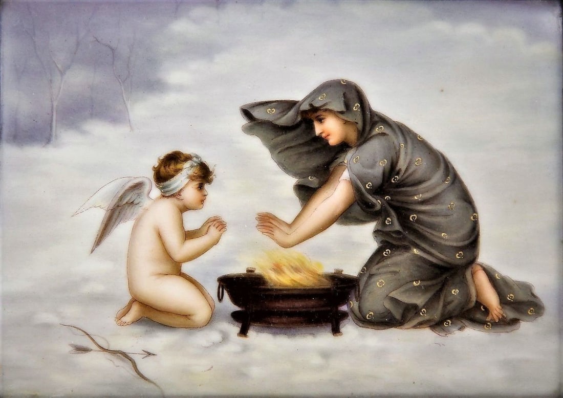 Antique 19Th C. Kpm Hand Painted Porcelain Tile Plaque (1 of 8)