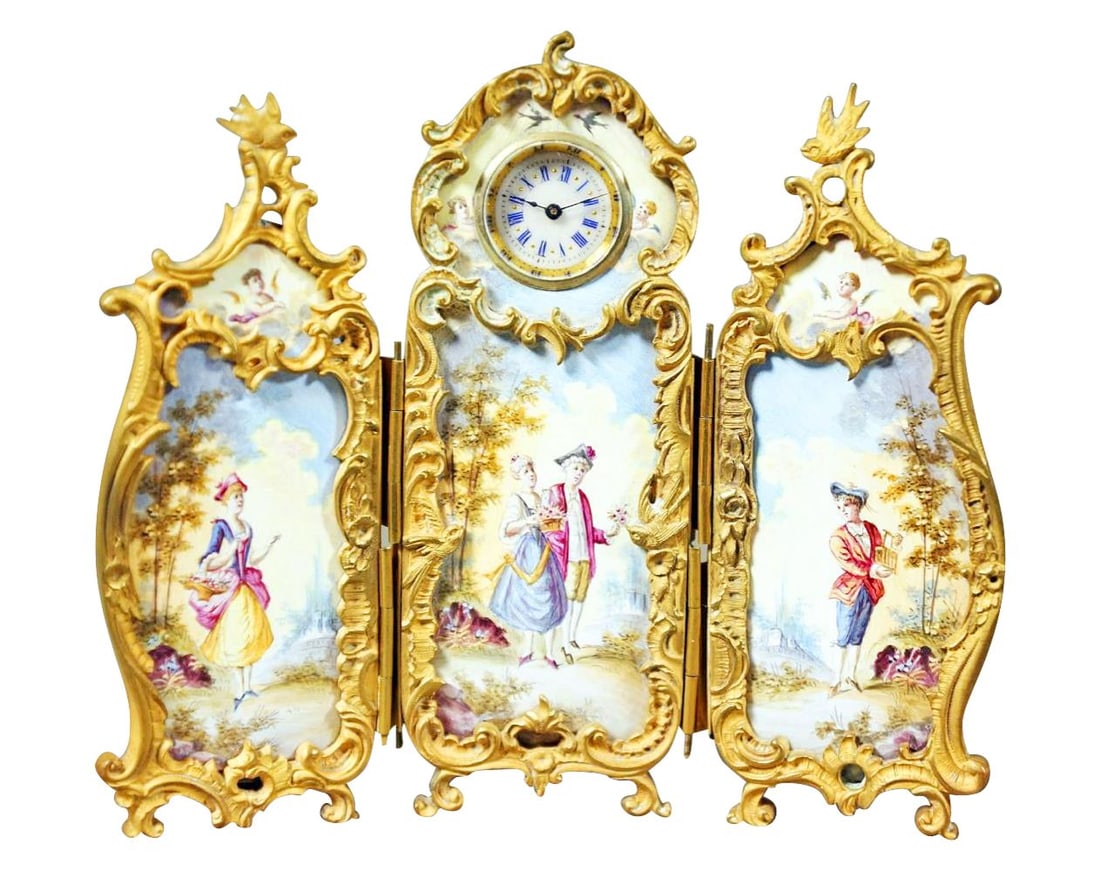 Royal Vienna Style Gilt Porcelain Clock (1 of 6)