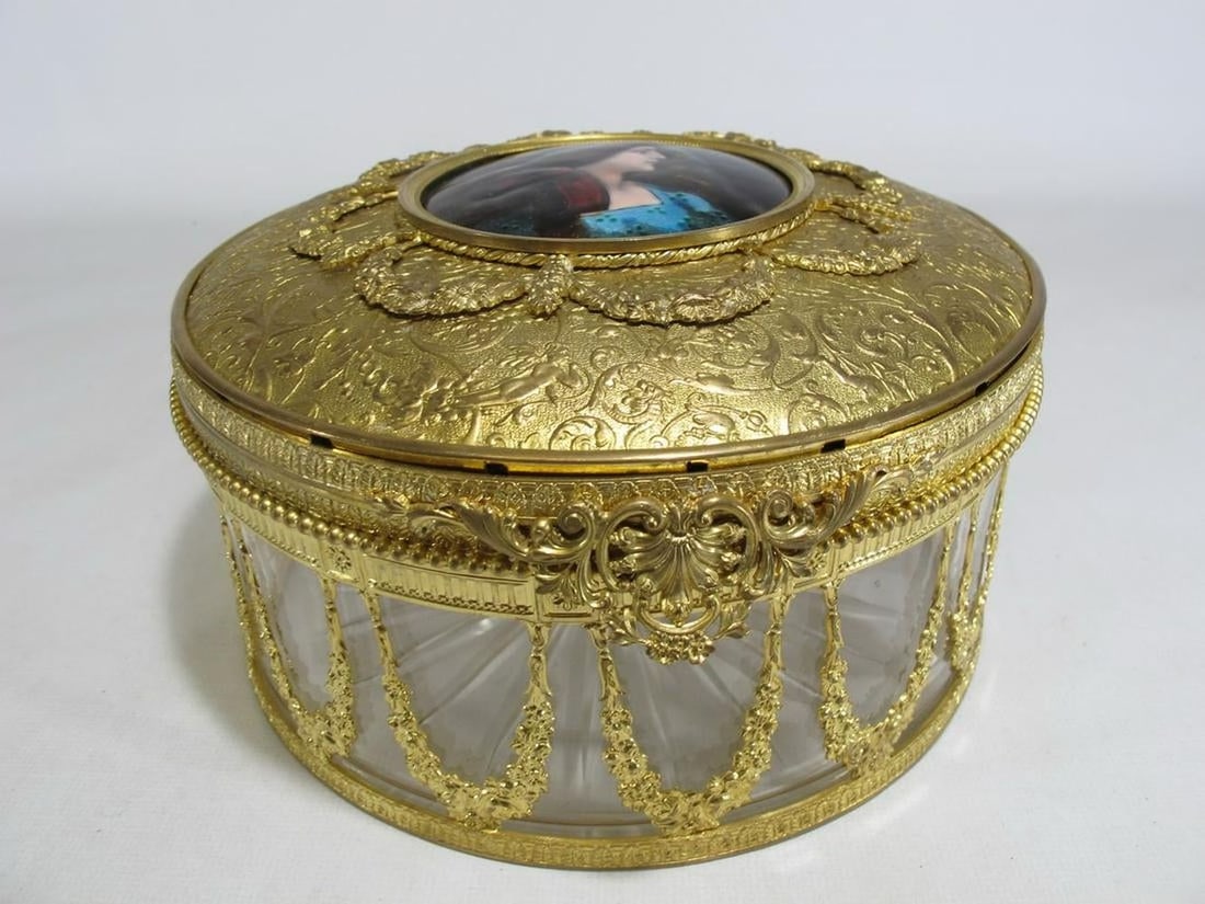 Antique French Gilt Bronze, Crystal & Enamel Box (1 of 8)