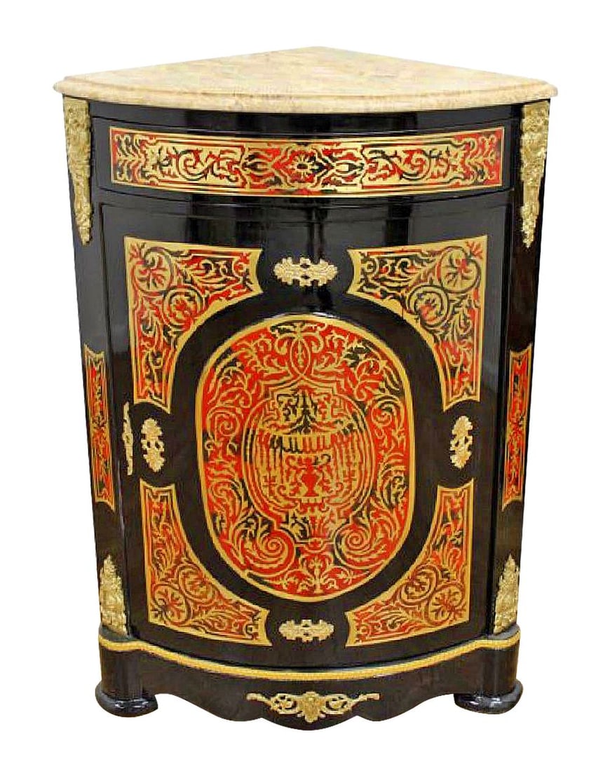 Pair Of Boulle Style Marble Top Corner Cabinets (1 of 5)