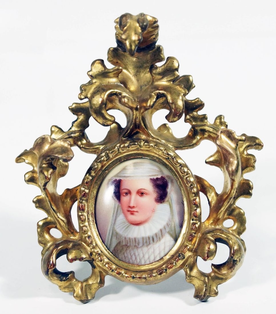 German Hand Painted Gilt Framed Porcelain Plaque (1 of 2)