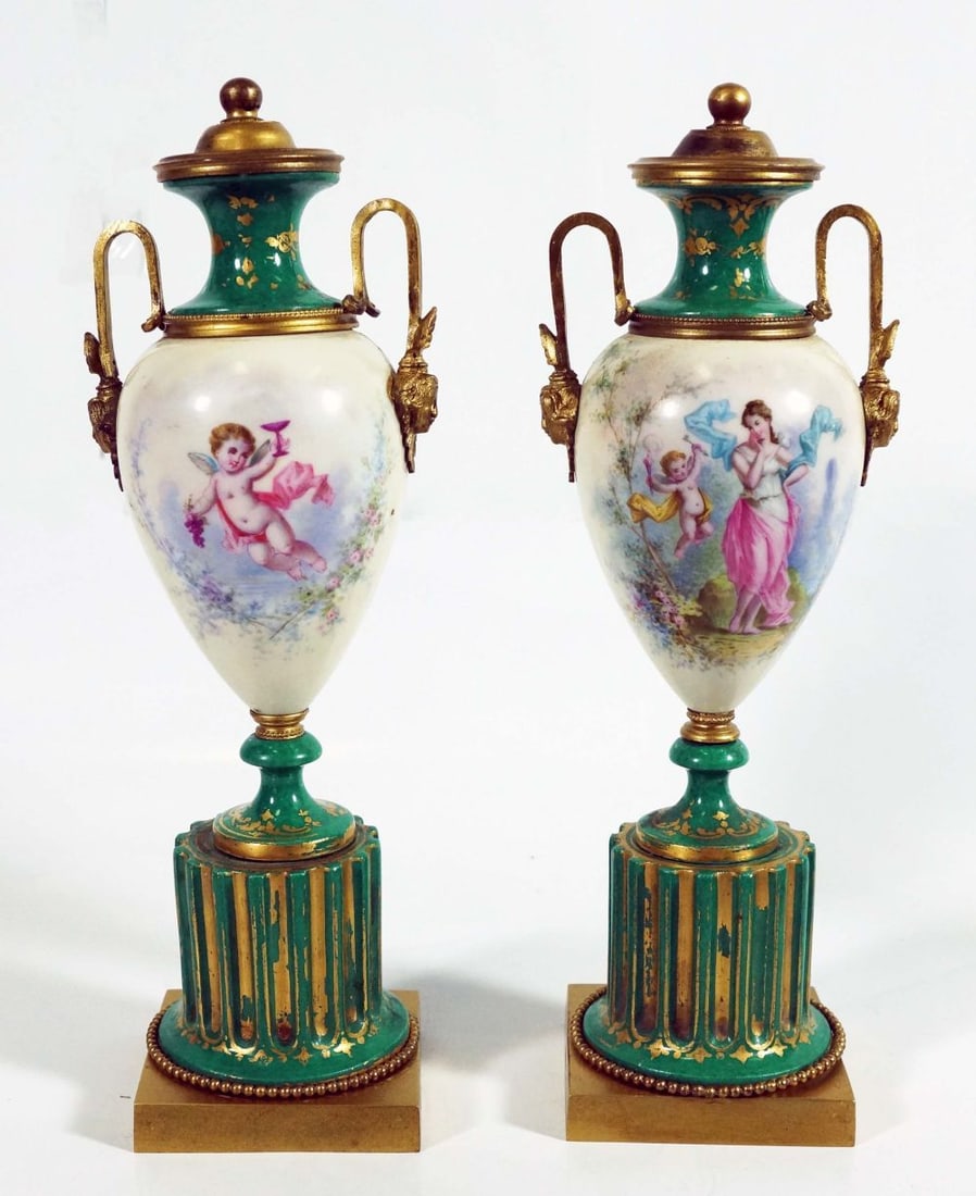 Pair Of Porcelain Covered Urns (1 of 2)