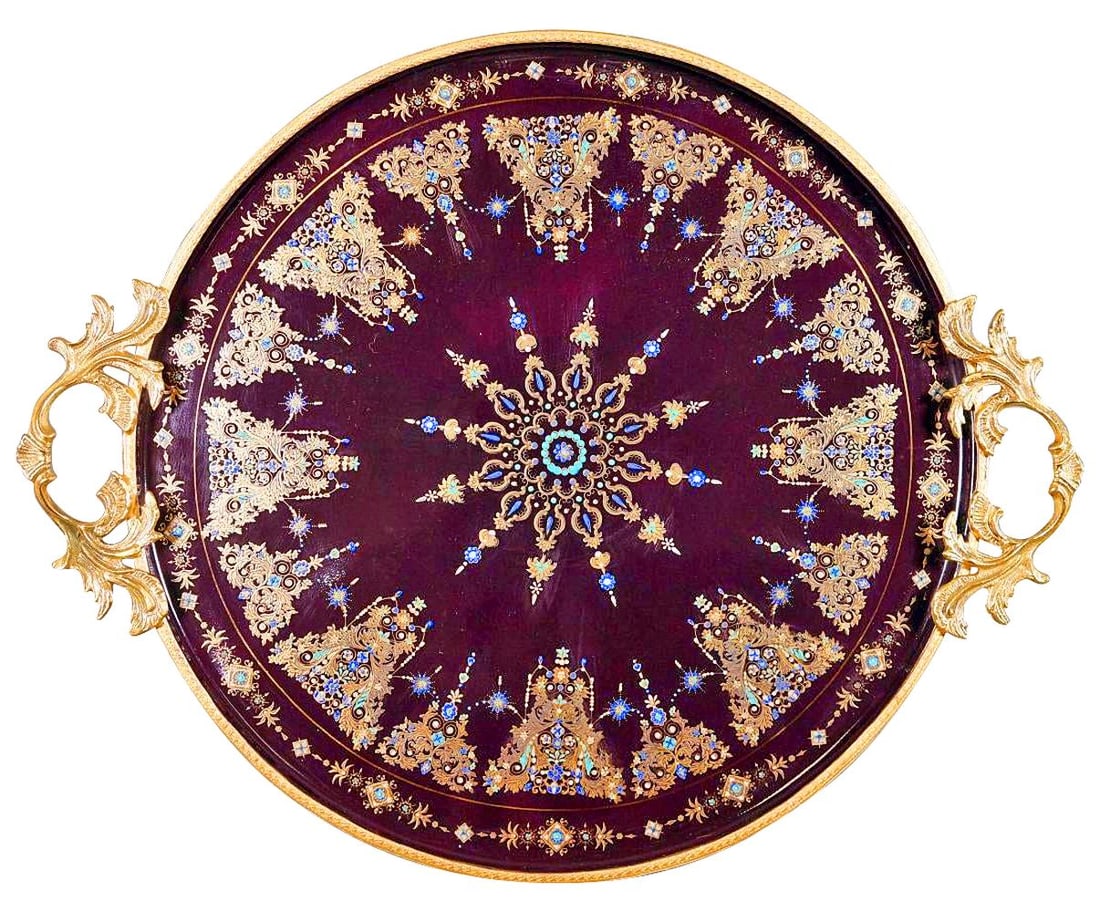 Bronze Mounted Porcelain Tray: 21" W 18" H