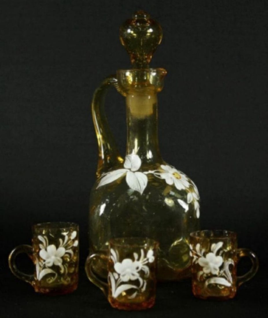 Moser Stlye 4 Pc. Drinking Set: Moser Stlye 4 Pc. Drinking Set. The Bottle Measures H: 8 1/4" And The Cups Measure H: 1 3/4"