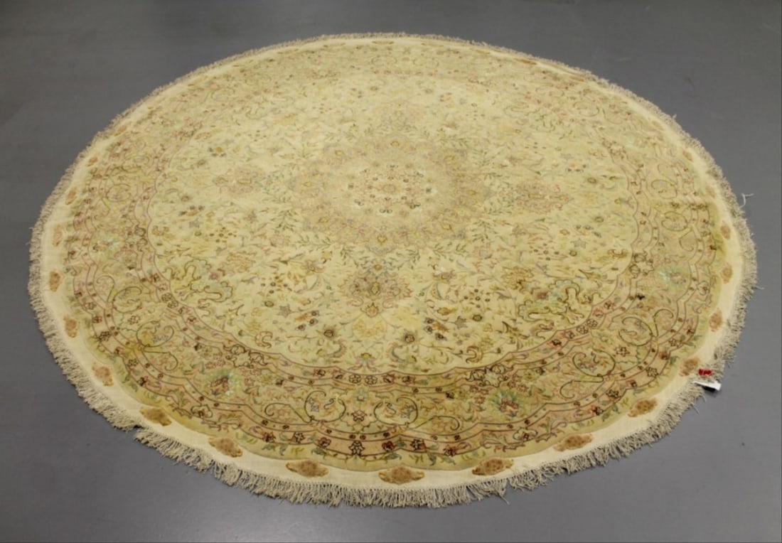 Hand Knotted 8.5' Persian Tabriz Round with Silk Rug (1 of 7)