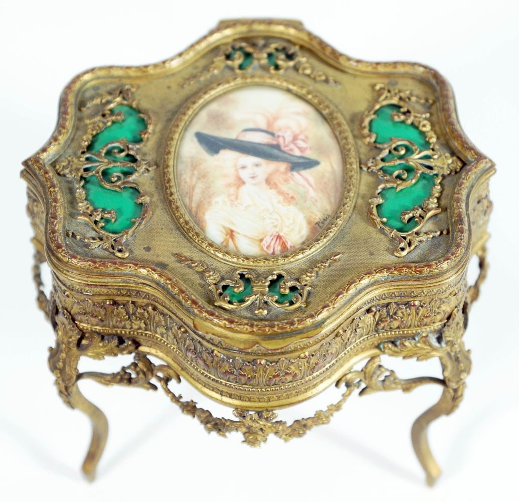 Footed Brass And Enamel Jewelry Box (1 of 5)