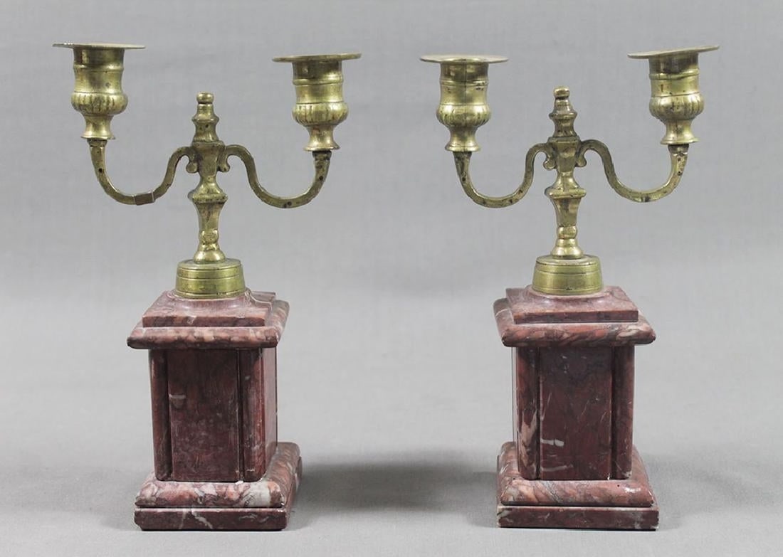 Two Brass And Marble Candlesticks (1 of 3)
