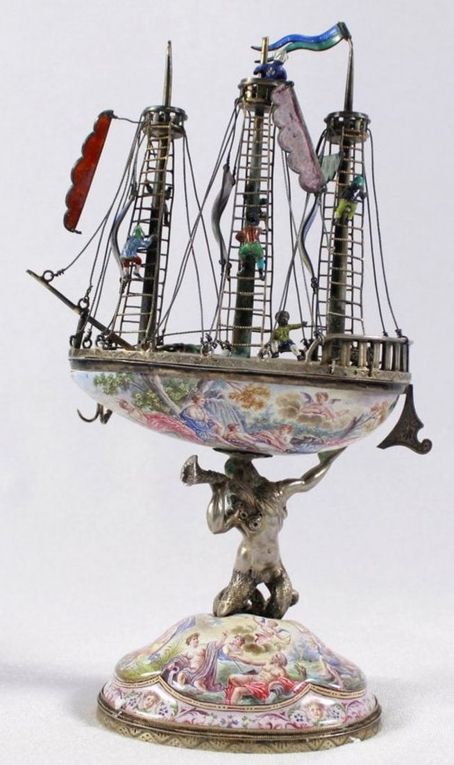 Fine Late 19Th C Austrian Silver Gilt And Enamel Nef (1 of 8)