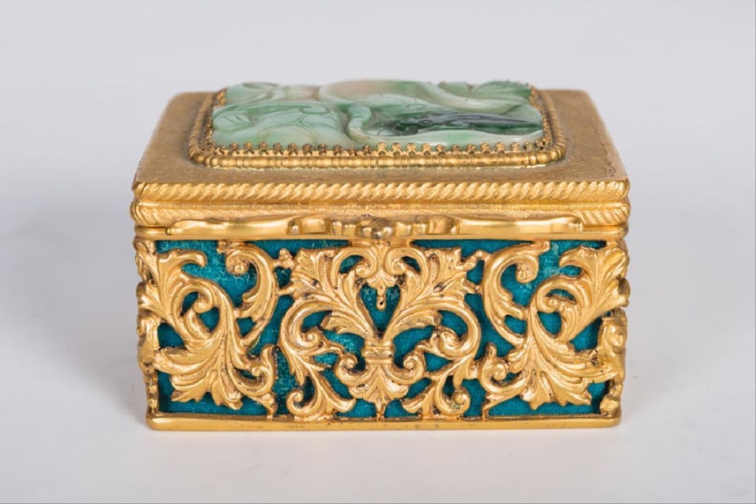 .800 Gilt Silver & Jade Box (1 of 8)