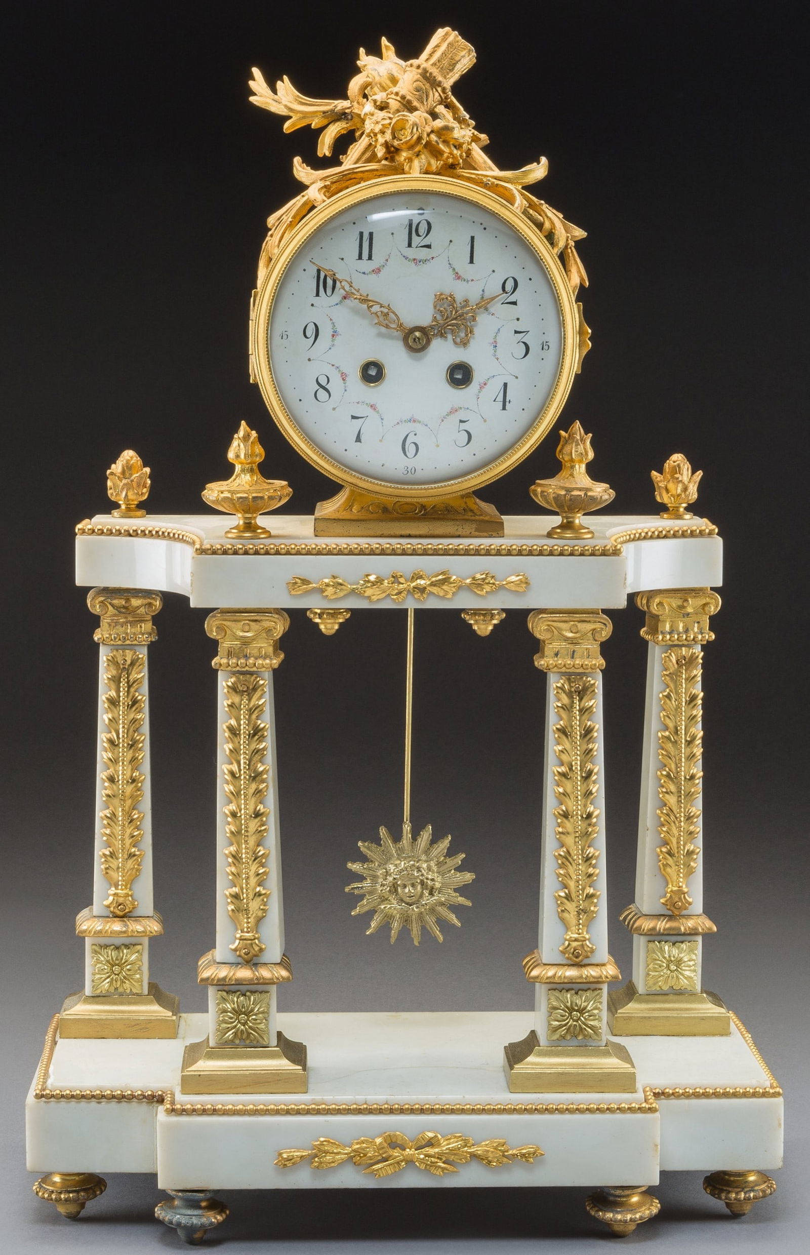 Large Antique Circa 1900 Continental Marble and Gilt Bronze Mounted Temple Form Mantle Clock (1 of 2)
