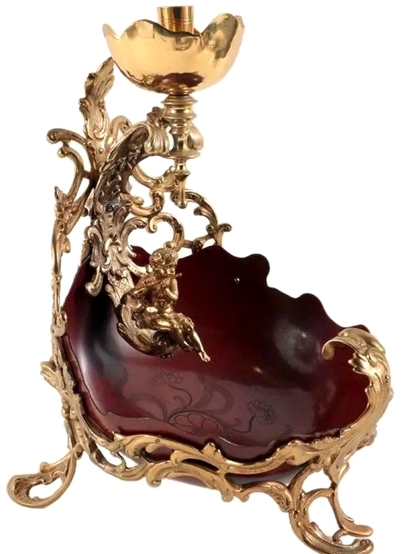 French Antique Circa 1900 Bronze Card Receiver Candle holder with Putti (1 of 7)