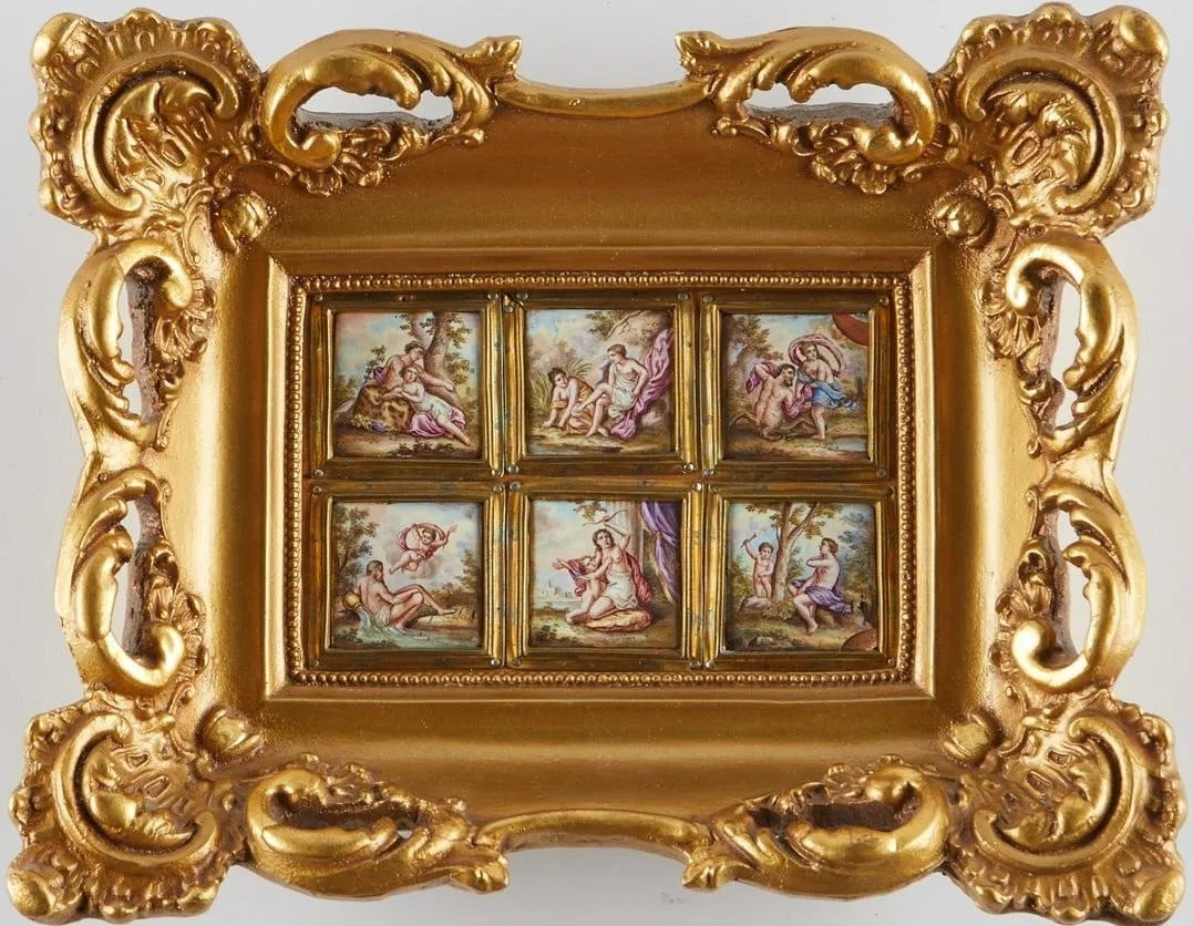Group of six Antiques 19th C. French Enamel Miniatures on Copper Plaque (1 of 2)