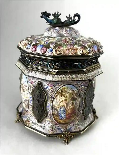 Rare 19th C. Austrian Vienna Viennese Enameled Humidor Box (1 of 5)