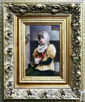 Large Antique 19th Century KPM Hand Painted Plaque Young Girl (1 of 7)
