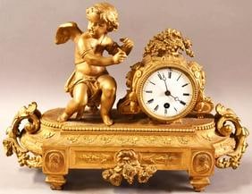 Large 17" Antique French Gilt Metal Cherub Mantel Clock (1 of 4)