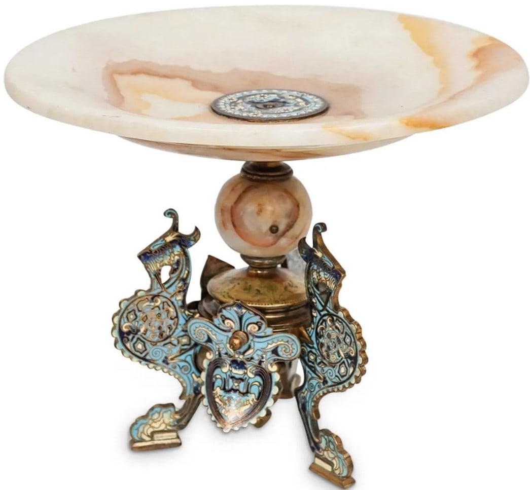 Antique Alabaster & Champleve Centerpiece (1 of 4)