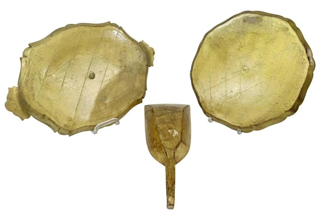 3 Decorative 2 Italian Florentine parcel gilt serving trays & Florentine wooden scoop (1 of 1)