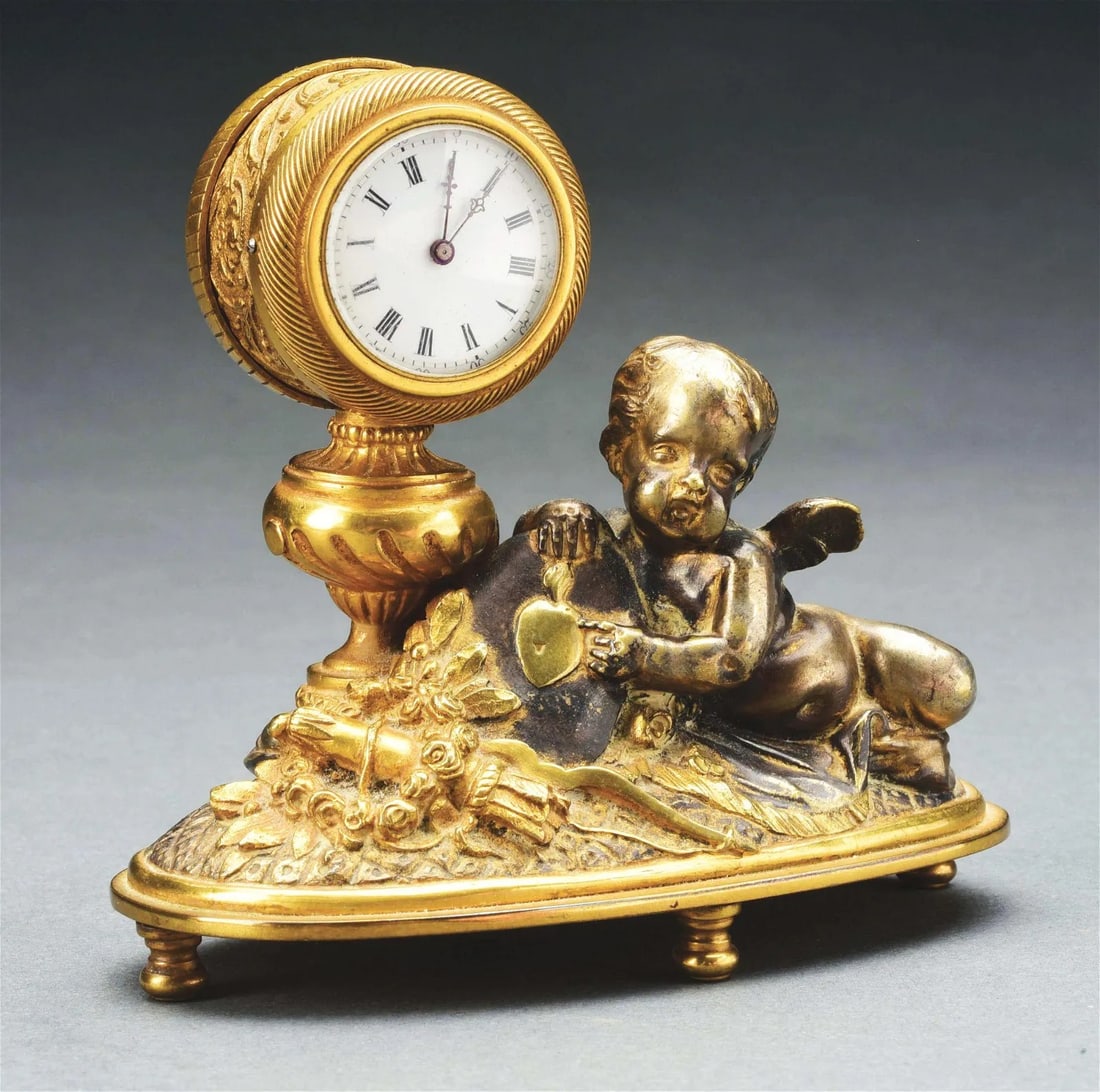 Antique 19th Century Gilt Bronze Small Desk Clock with Angel (1 of 9)