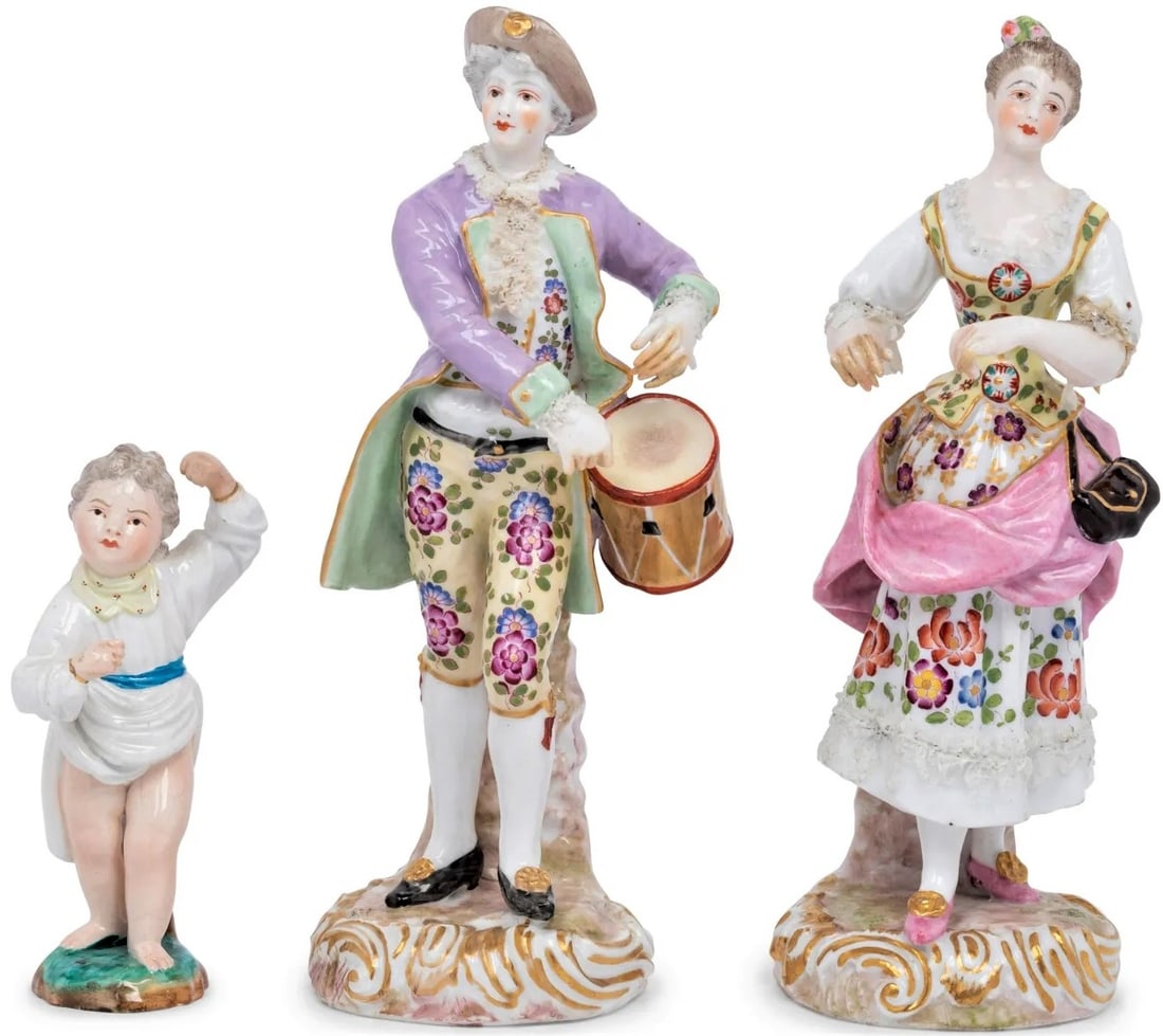 Large 8 1/2" Pair of Meissen Porcelain Figures and a German Porcelain Figure (1 of 6)