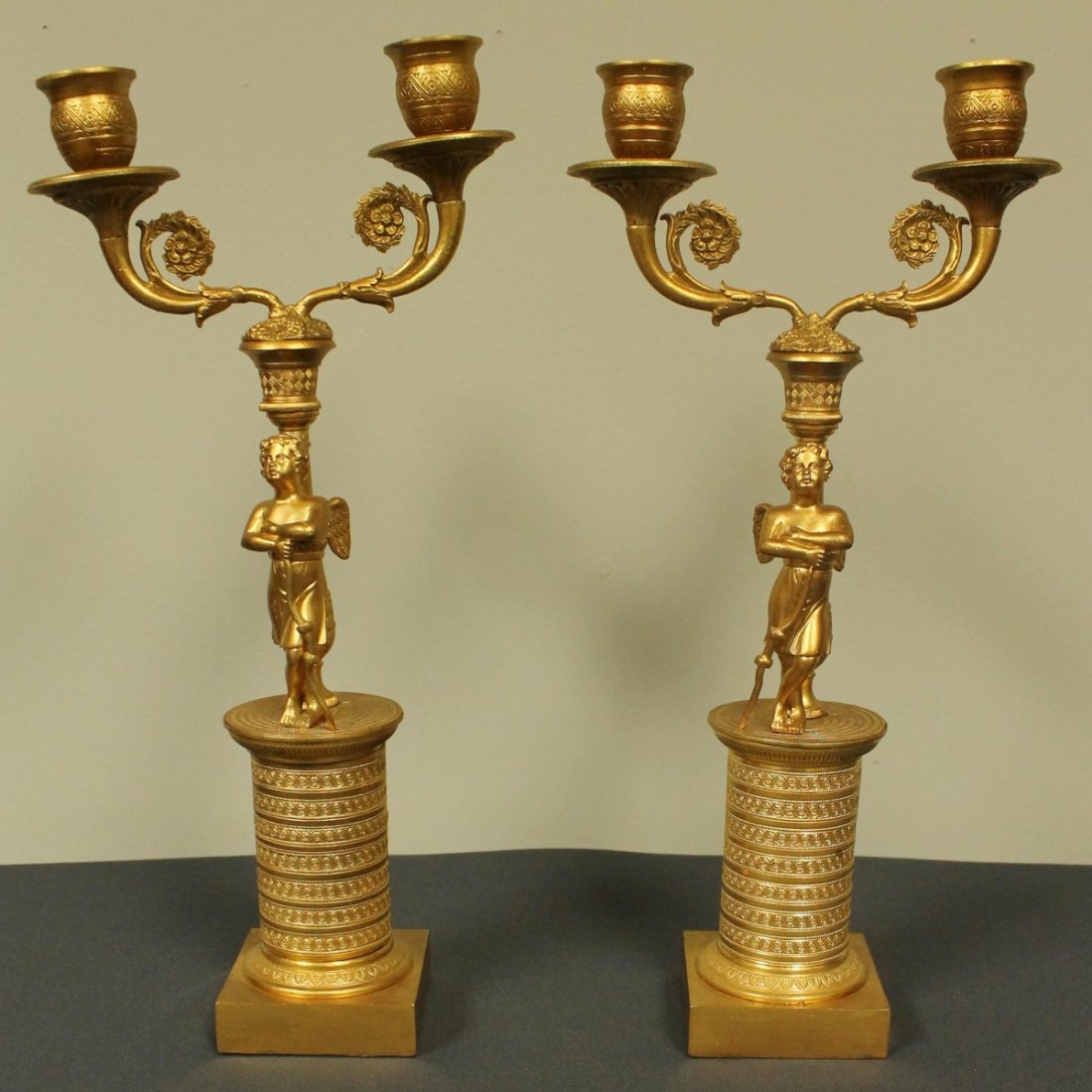 PAIR OF 19TH C. EMPIRE STYLE GILT BRONZE CANDELABRAS