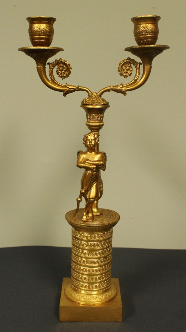 PAIR OF 19TH C. EMPIRE STYLE GILT BRONZE CANDELABRAS - 2