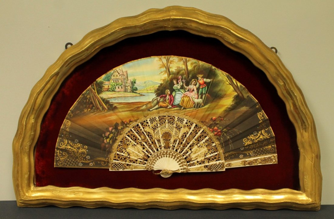 19TH C. HAND PAINTED FAN SIGNED J. RAMON