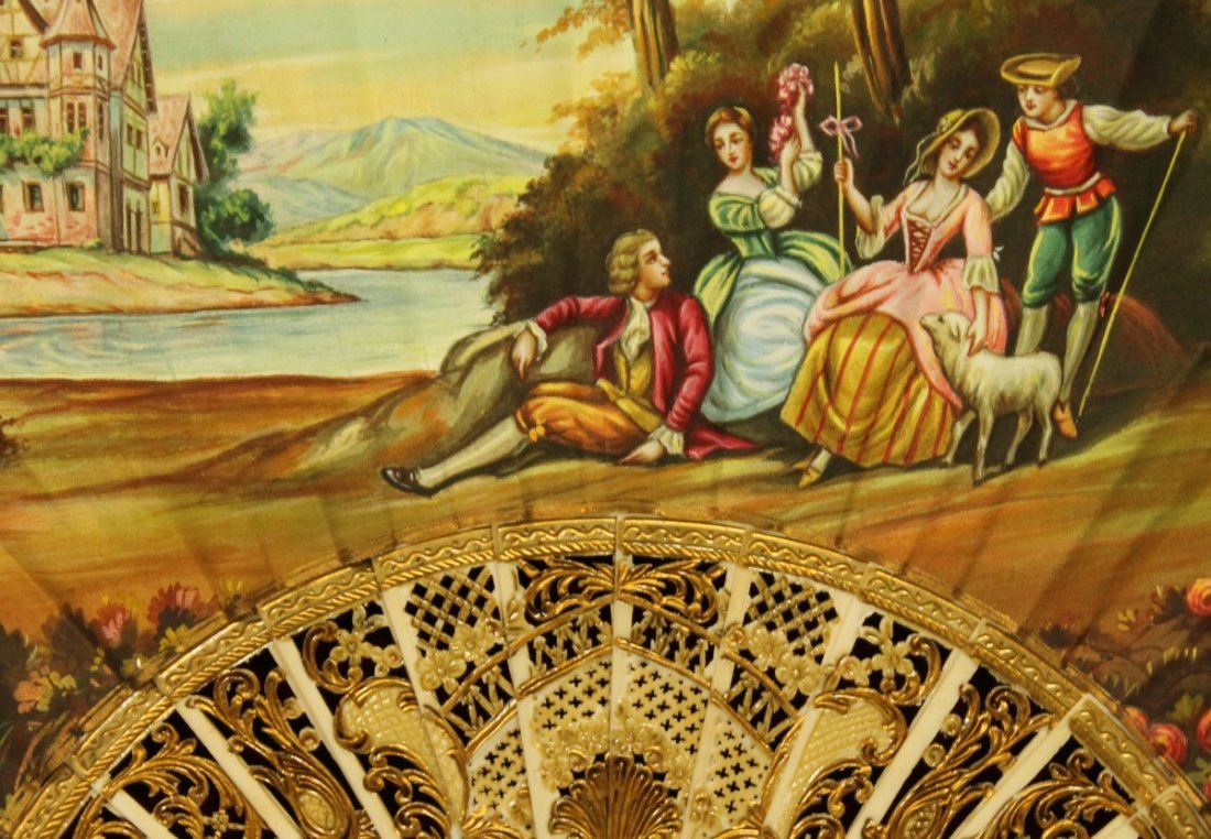 19TH C. HAND PAINTED FAN SIGNED J. RAMON - 2