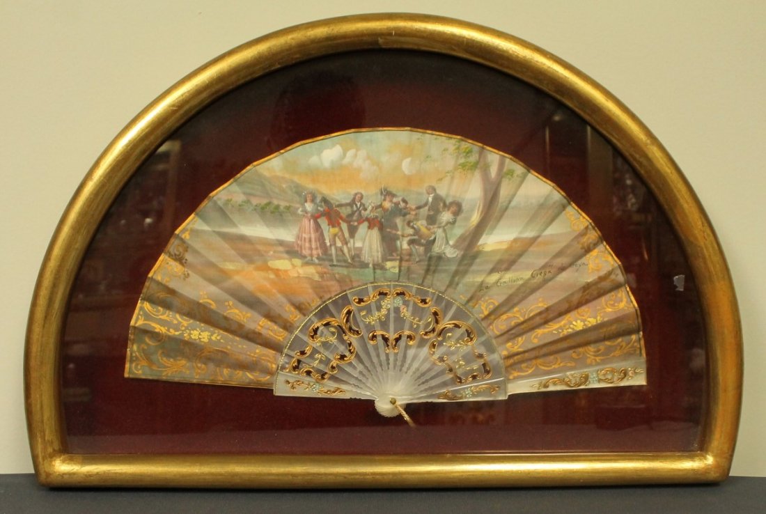 19TH C. HAND PAINTED FAN SIGNED "LA GALLINA CIEGA DE GO