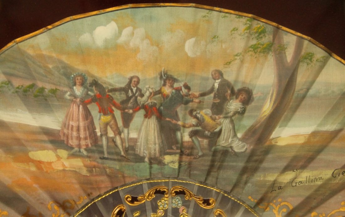 19TH C. HAND PAINTED FAN SIGNED "LA GALLINA CIEGA DE GO - 2