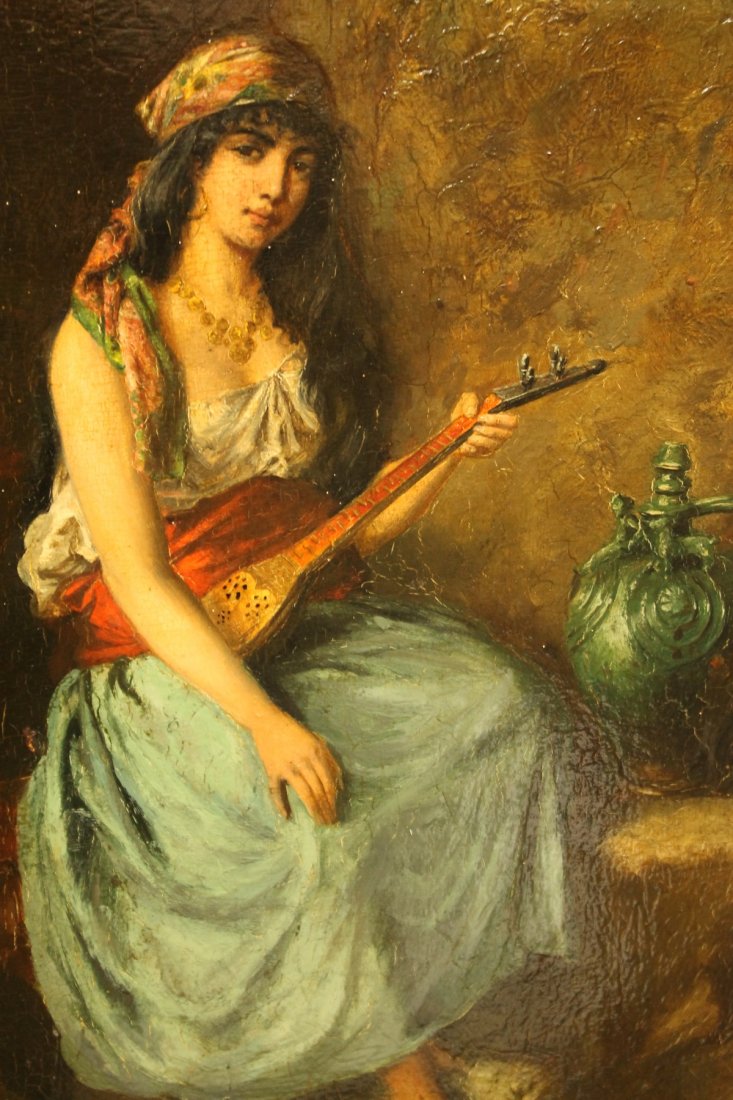19TH C. MIDDLE EASTERN GIRL OIL PAINTING SIGNED - 2