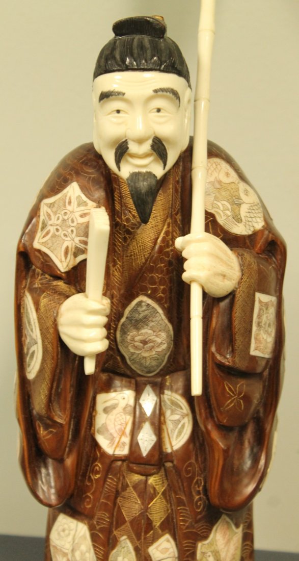 CHINESE IVORY CARVING WITH MOTHER OF PEARL INLAYS - 2