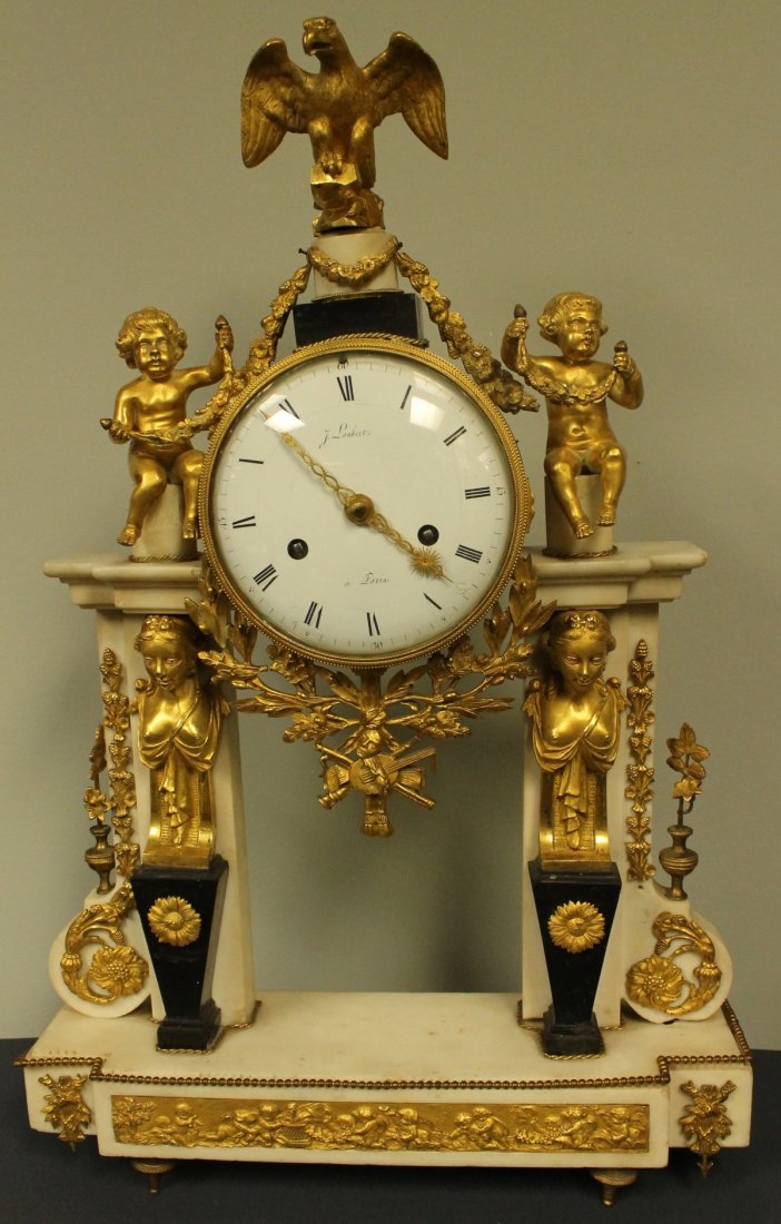 19TH C. WHITE MARBLE AND GILT BRONZE CLOCK