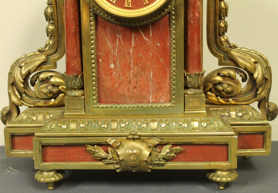 19TH C. ROUGE MARBLE AND BRONZE CLOCK - 3