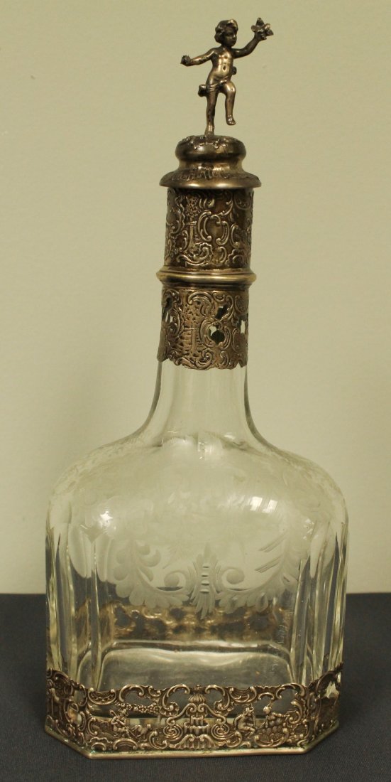 GERMAN SILVER AND GLASS BOTTLE AND CUPS - 2